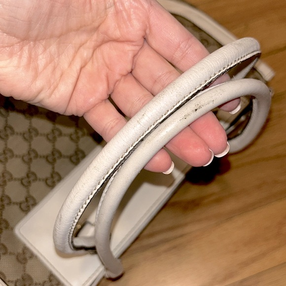 ✨ GUCCI ✨ Authentic GG Canvas White Leather Flower Handbag Satchel Tote - Picture 7 of 16